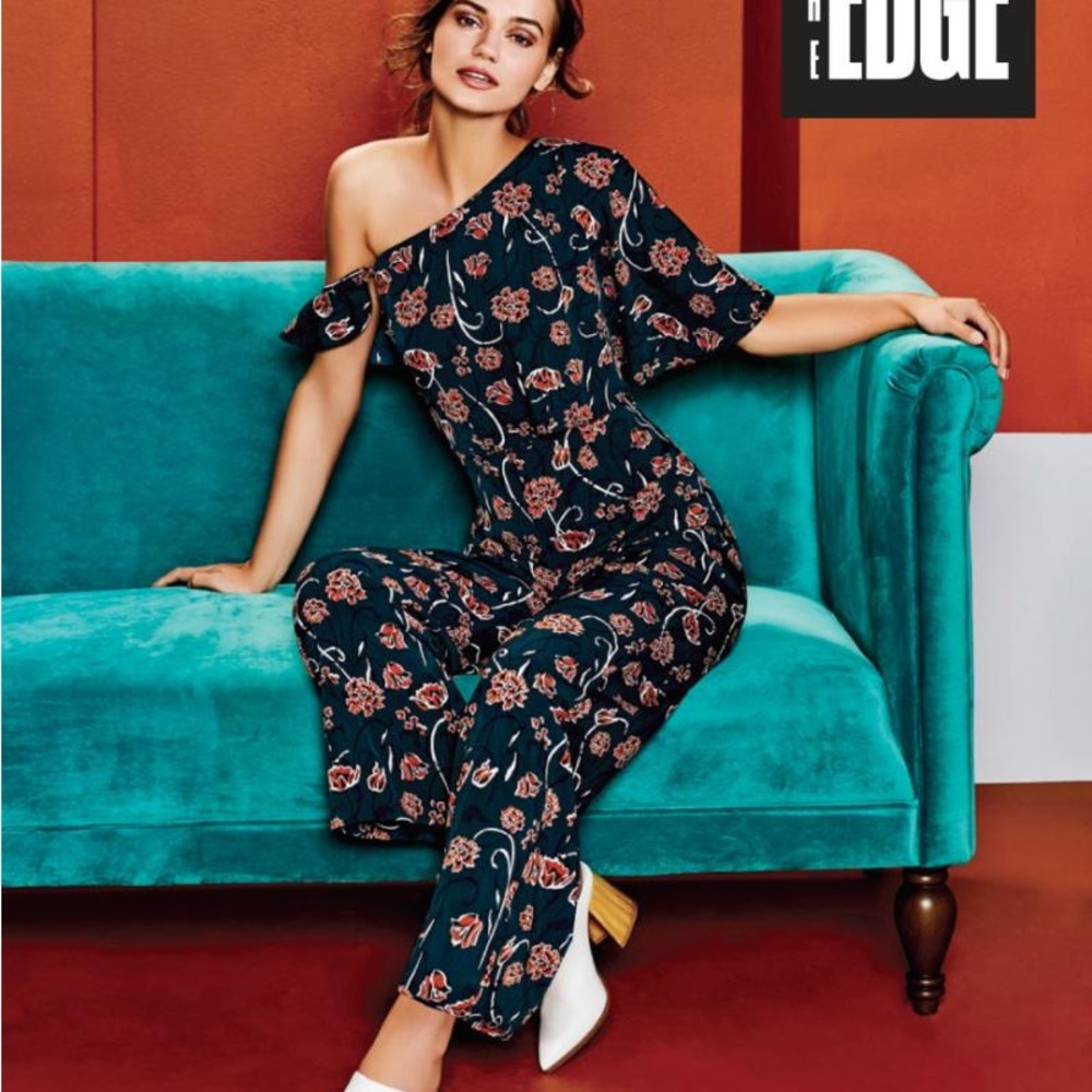 Sugarlips Navy Floral One-Shoulder Jumpsuit